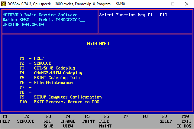 SM50 Main Menu